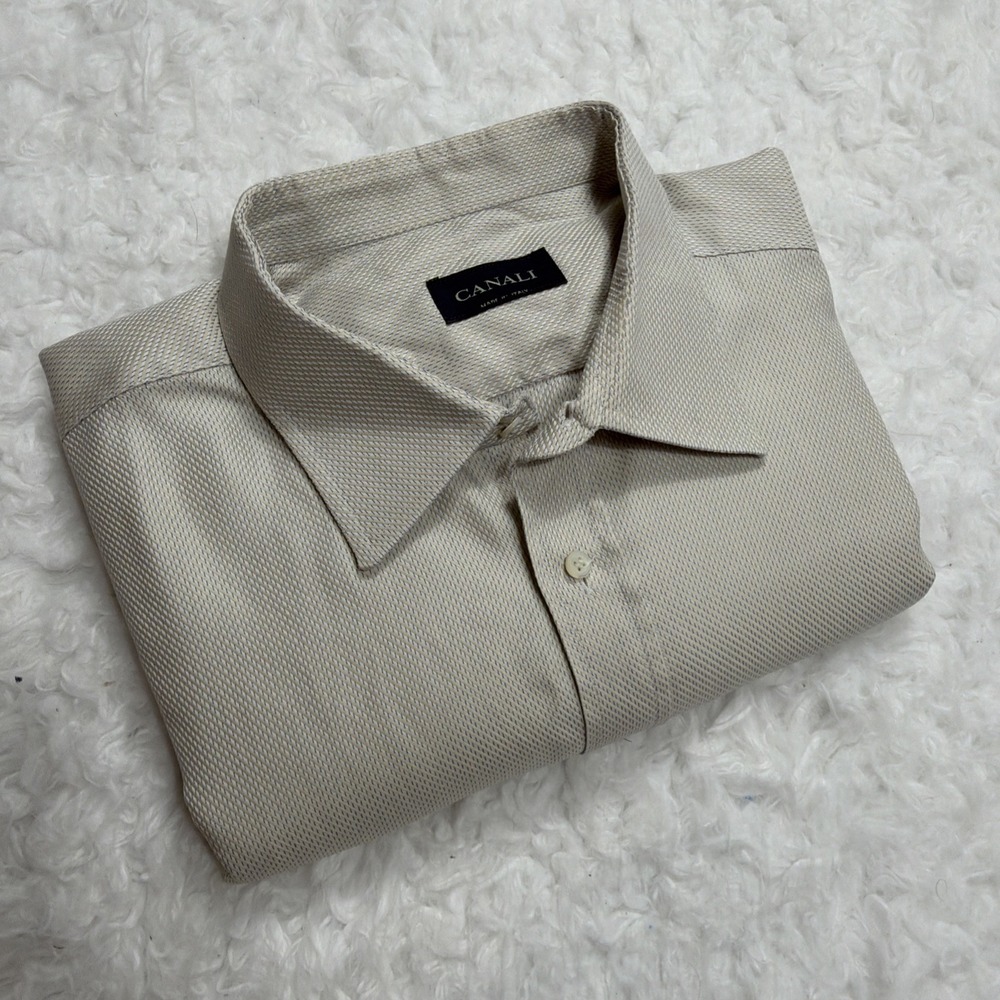 Canali Shirt Men's SZ 46 18 Woven Textured Long Sleeve Button Down Made In Italy